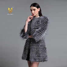 Load image into Gallery viewer, Women&#39;s Genuine Fox Fur Coat Women Stripe Outerwear 151213