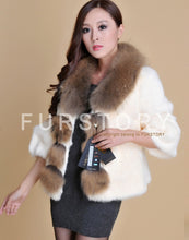 Load image into Gallery viewer, Real Rabbit Fur Coat Raccoondog Fur Collar with Hood Overcoat Jacket Waistcoat 7colors Short Version FS13073
