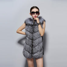Load image into Gallery viewer, Natural Silver Fox Fur Hood Vest Fashion Design Genuine Sheep Leather