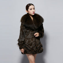 Load image into Gallery viewer, Natural Rabbit Fur Coat Supper Big Raccoon Fur Collar Women Overcoat Winter Outwear