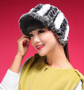 Fur Hat Real Rex Rabbit Hat Lady Headgear for Women 13604