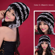 Load image into Gallery viewer, Knitted Real Rabbit Fur Hat Beanie Earmuff Bomber Hat  Women&#39;s Winter Hats 14606