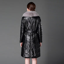 Load image into Gallery viewer, Women&#39;s Genuine Leather Coat with Fox Fur collar Down Stuffing Leather Coat 161194