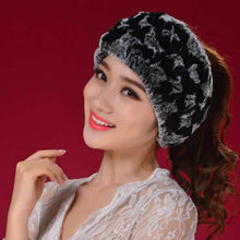 Load image into Gallery viewer, Real Rex rabbit fur hat scarf wool Beanie hat cap neck warmer double use FS13608