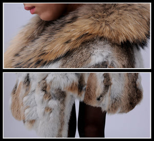 Real Rabbit Fur Vest Raccoon Fur Collar Waistcoat Coat Jacket