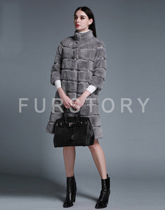Natural Rex Rabbit Coat Women Grace Long Overcoat Jacket Winter Outerwear