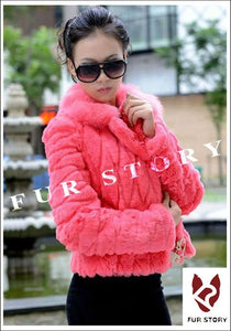 Genuine Fur Coat Real Rabbit Fur Coat with Fox Fur Collar Overcoat Jacket Ladies' Garment Elegant 6 Colors FS010133