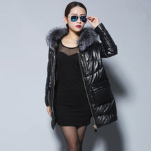 Load image into Gallery viewer, Women&#39;s Genuine Sheep Leather Down Coats Real Fox Fur Hood Warm Leather Down Coat Female