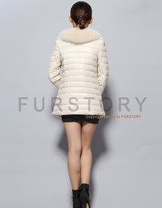 Genuine Sheep Leather Down Jacket Fox Fur Collar Luxury Thick Fur Jacket Winter Overcoat 14153