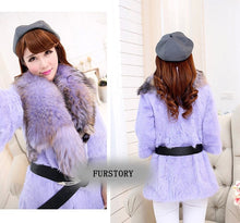 Load image into Gallery viewer, Natural Rabbit Fur Coat Jacket Real Raccoon Dog Fur Collar Trim Thick Jacket