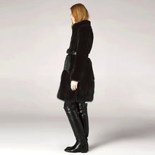 Load image into Gallery viewer, Natural Rabbit Fur Overcoats with Fox Fur Overcoat Belt Slim Winter Coat