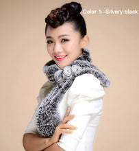 Load image into Gallery viewer, Real REX Rabbit Fur Scarf Flower Decoration Wrap Cape Shawl Neck Warmer Various Colors Soft Fur FS14507