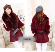 Load image into Gallery viewer, Natural Rabbit Fur Coat Jacket Real Raccoon Dog Fur Collar Trim Thick Jacket