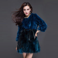 Load image into Gallery viewer, Women&#39;s Real Fur Coat Rabbit Fur Coats with Raccoon Hem Jacket