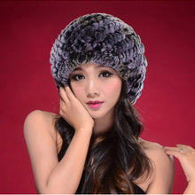 Load image into Gallery viewer, Real Rex Rabbit Fur Hat Double-use Scarf  Cap Fox Fur Decoration Pompom 14604