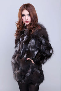 Coat for Women Real Silver Fox Fur Overcoat Garment Jacket  010207