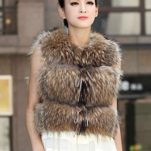 Natural Raccoon Fur Vest Classic Style Whole Leather Fur Waistcoat Jacket