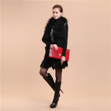 Load image into Gallery viewer, Natural Knitted Rabbit Fur Vestmongolian Lamb Fur Collar Long Vest