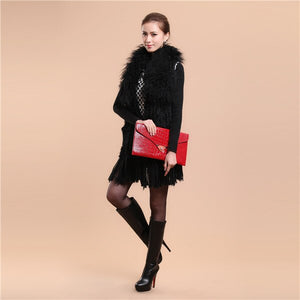 Natural Knitted Rabbit Fur Vestmongolian Lamb Fur Collar Long Vest