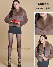 Load image into Gallery viewer, Real Rabbit Fur Coat Fox Fur Collar and Cuff Jacket Overcoat Womens&#39; Garment Winter Coat FS13074