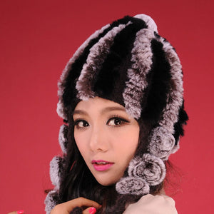 Women Beanies Real Rex Rabbit Fur Hat Ear Muffs Winter 13605