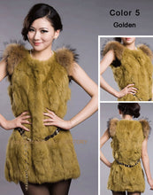 Load image into Gallery viewer, Natural Rabbit Fur Vest Raccoon Fur Shoulder Coat Jacket 7color Belt Women's Real Fur Vest