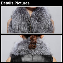 Load image into Gallery viewer, Women&#39;s Silver Fox Fur Vest with Genuine Lamb Leather with Real Fox Fur Collar Long Jacket