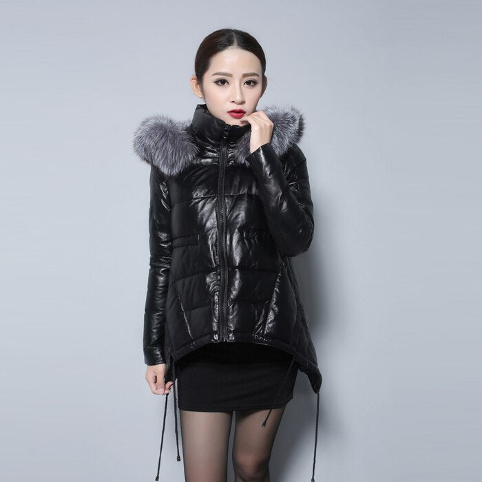 Women's Genuine Sheep Leather Down Jacket Warm  Coat Female