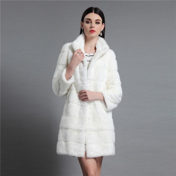 Women's Genuine Mink Fur Coat Women Hem Removable Fur Overcoat 161143