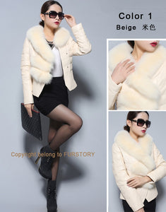 Genuine Sheep Leather Down Jacket Fox Fur Collar Thick Jacket Winter Overcoat