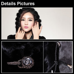 Winter Natural Knitted Mink Fur Hood Coat Female Overcoat