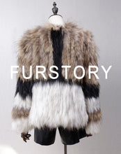Load image into Gallery viewer, Women's Real Raccoon Fur Coat Winter Warm Contrast Color Patchwork Outwear 17107