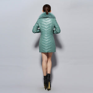 Genuine Leather Coat Female with Real Fox Fur Collar Outwear Winter Women's Down Coat