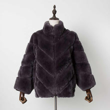 Load image into Gallery viewer, Women&#39;s Coats Real rabbit Fur Coat with Bat Sleeve Winter jacket Stand collar 17156