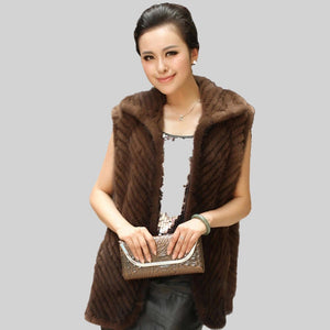 Women's Real Mink Fur Vest Diagonal Stripes Design Real Fur Vest Female 15225