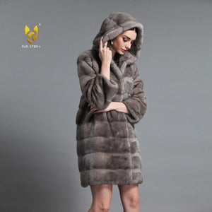 Women's Genuine Mink Fur Coat Women with Hood Women Jacket 161161