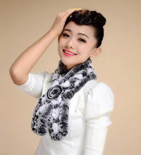 Load image into Gallery viewer, Real REX Rabbit Fur Scarf Wrap Cape Shawl Neck Warmer Women Scarf Flower Decoration FS14509