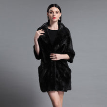 Load image into Gallery viewer, Women&#39;s Genuine Mink Fur Coat With Big Turn Down Collar Overcoat Female 161160