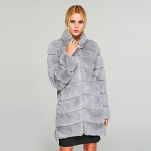 Load image into Gallery viewer, Women&#39;s Genuine Rabbit Fur Coat Women  Zip Stand-up Collar  Winter jacket  18131