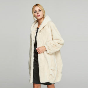 Fur Story FS18118 Women's Genuine Mink Fur Long Coat Winter Warm Hood Cocoon Jacket