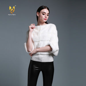 Women's Genuine Mink Fur Coat Women Bat Sleeved Coat for Women 16143