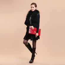 Load image into Gallery viewer, Natural Knitted Rabbit Fur Vestmongolian Lamb Fur Collar Long Vest