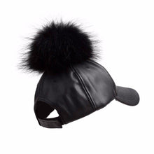 Load image into Gallery viewer, Women Baseball Cap with Fluffy Real Fur Detachable Pompom Streetwear Hip Hop Cool Hat Fur Story 17606