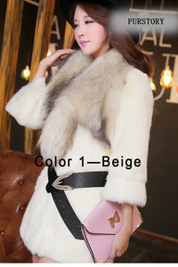 Natural Rabbit Fur Coat Jacket Real Raccoon Dog Fur Collar Trim Thick Jacket