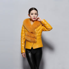Load image into Gallery viewer, Genuine Sheep Leather Down Jacket Fox Fur Collar Thick Jacket Winter Overcoat