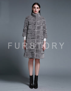 Natural Rex Rabbit Coat Women Grace Long Overcoat Jacket Winter Outerwear