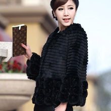 Load image into Gallery viewer, Women Genuine Rabbit Fur Coat Flower Decoration Overcoat Jacket 010131