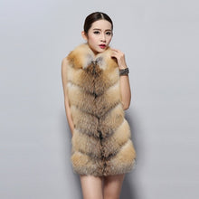Load image into Gallery viewer, Women&#39;s Silver Fox Fur Vest with Genuine Lamb Leather with Real Fox Fur Collar Long Jacket