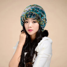 Load image into Gallery viewer, Women&#39;s Tight Knitted Real REX Rabbit Fur Hat Beanie Fur Fox Fur Pompom 14605