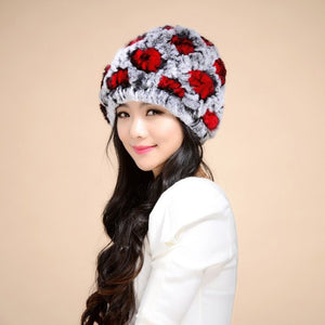 Real Rex Rabbit Fur Hat Thick Wool Beanie Hat Cap Ladies' Headgear 13606